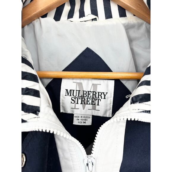 Mulberry Street Vintage 80's Nautical Striped Front Zip Hooded Jacket Size M - Picture 5 of 11